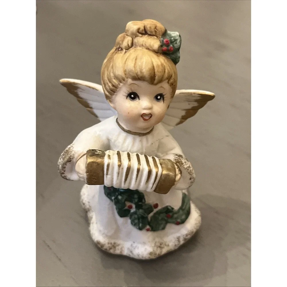 Homco Vintage Christmas‎ Angel Accordion Bisque Figurine
